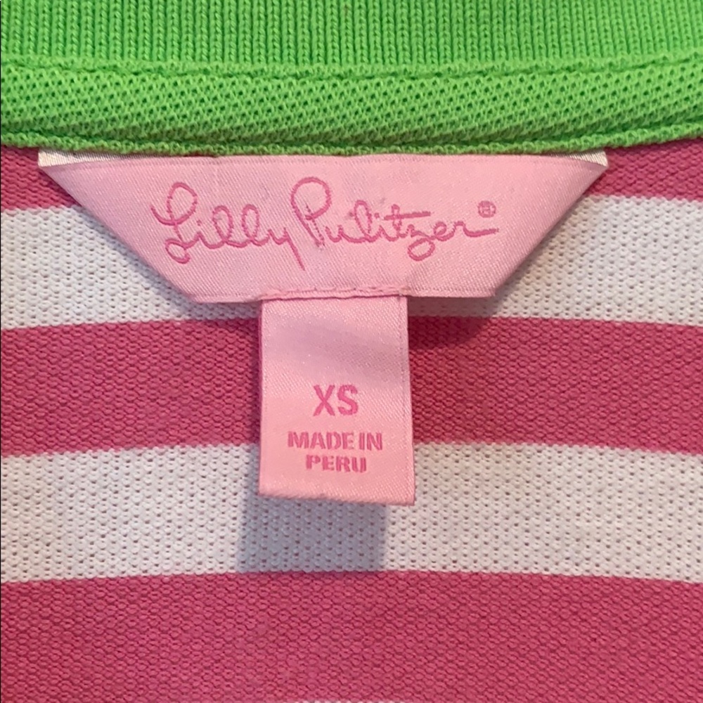 Lilly Pulitzer Pink‎ Strip Polo Shirt - Size XS, Vintage - Picture 3 of 3